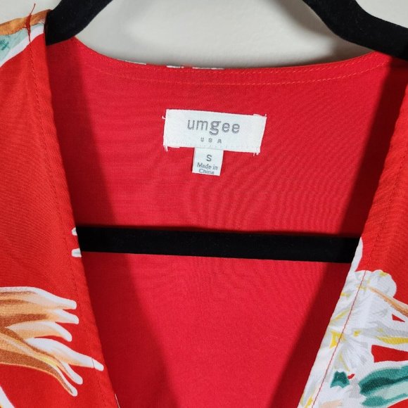 Umgee Shirt Womens S Red Floral V Neck 3/4 Sleeve Tunic Blouse Flutter Ruffle - Picture 4 of 8